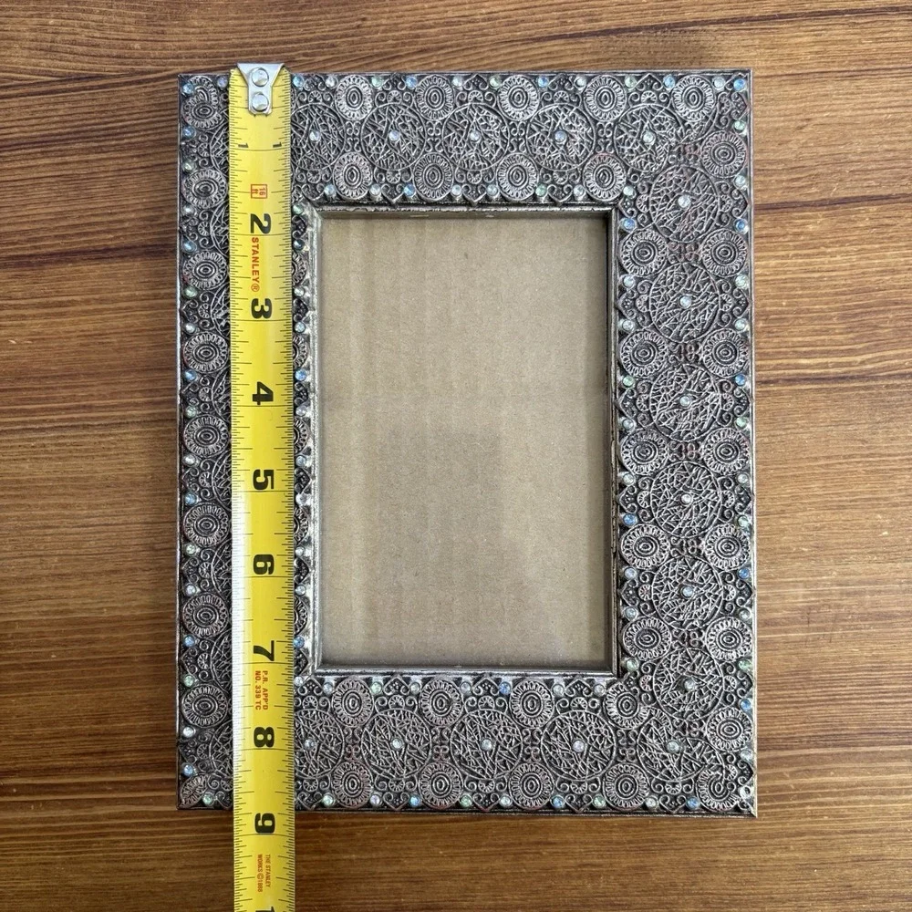 Pier 1 Imports Bronze Tone Rhinestone Embossed 5x7 Picture Frame Tabletop Decor